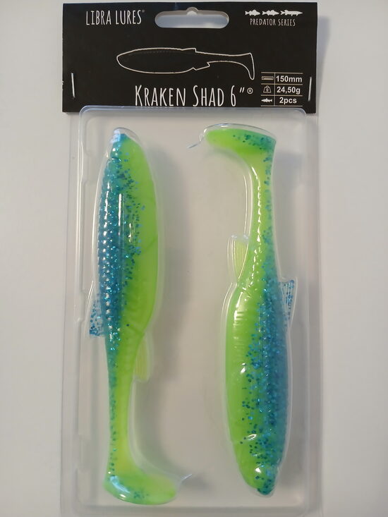 Kraken Shad 6"/150mm, 127-Lime Chartreuse/blue, 24gr, 2psc/pack